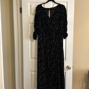Kensie Velour Burnout Formal Long Black Dress